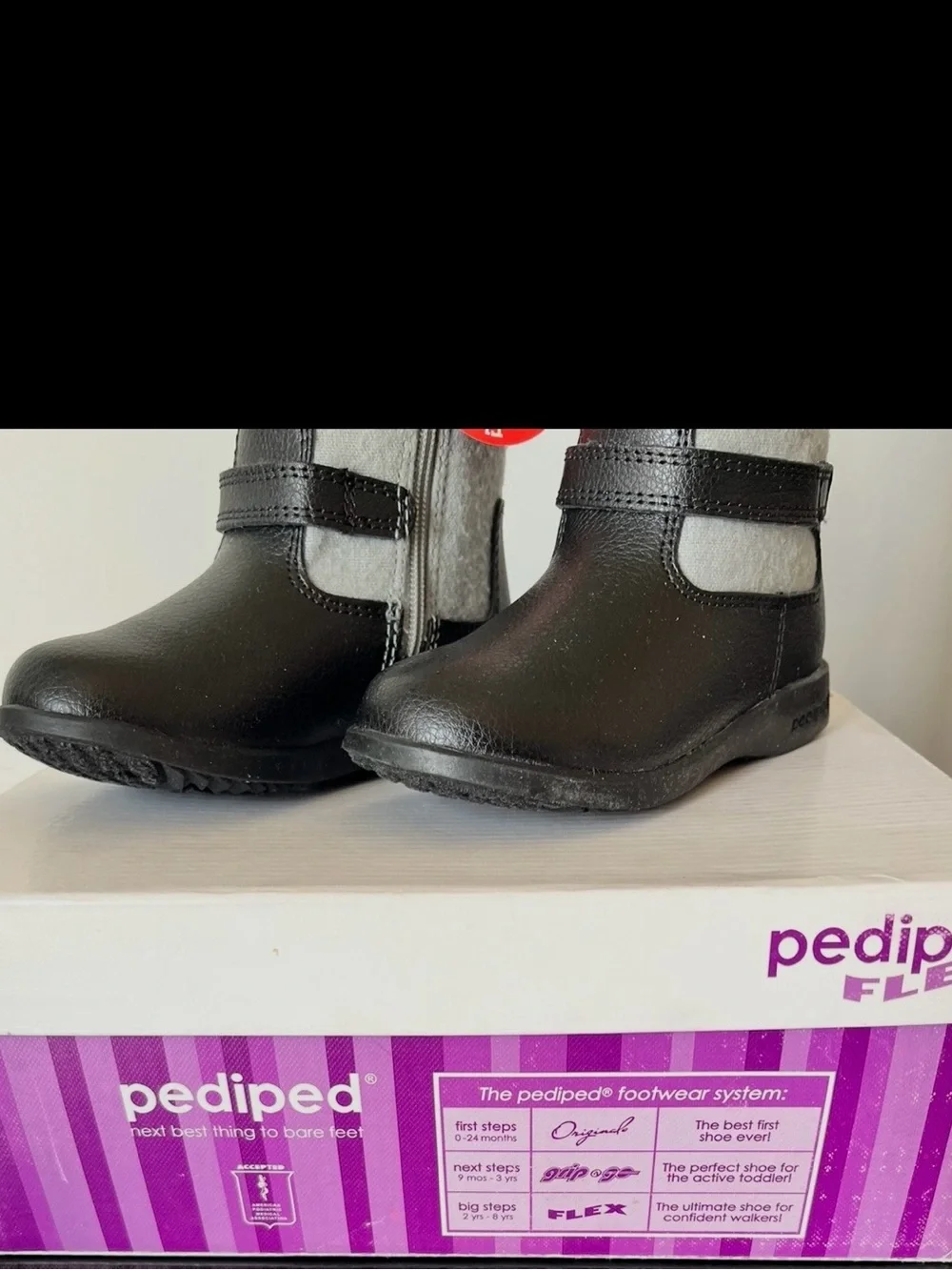 pediped Grey and Black Girls' Mid-Calf Boots with Flower Accent